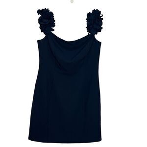 Marchesa Notte NEW $495 Navy Blue Square Neck 3D Flower Cocktail Dress SIZE 8